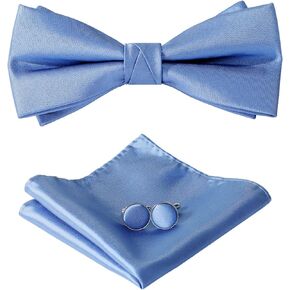 Bow Ties for Men, Men’s Pre-Tie Bow Tie Satin Silk Adjustable Bow Tie Cufflinks Pocket Square Sets With Gift Box