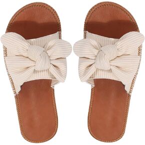 OYOANGLE Women's Bow Knot PU Leather Open Toe Flat Sandals Summer Slip on Slide Sandal