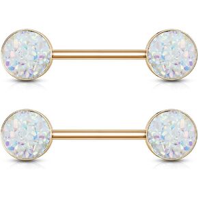 Pierced Owl - Druzy Stone Rose Gold Plated 316L Stainless Steel Barbell Nipple Rings, Sold as a Pair