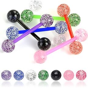 Tongue Rings 6 Flexible Ultra Sparkle Sparkle Acrylic 14g - in Assorted Colors (6 Different Pieces)