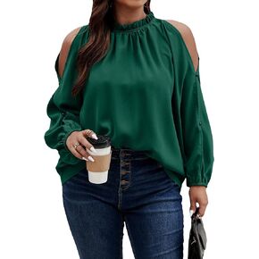 Floerns Women's Plus Size Cold Shoulder Long Sleeve Mock Neck Loose Blouse Top