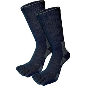 ss soxsense 2 Pairs Of Terry Cushioned Hiking Toe Socks, Five Finger Crew Socks Cotton for Outdoor Sports, No Blister
