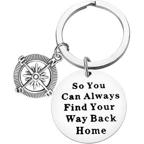 Compass Keychain So You Can Always Find Your Way Back Home Inspirational Keychain Birthday Graduation Christmas Encouragement Gift For Best Friend Family Girlfriend Boyfriend