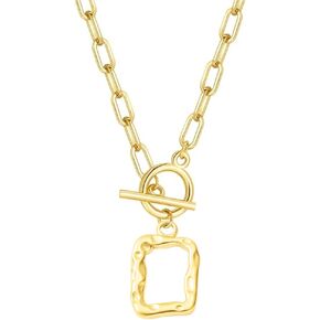 Paperclip Chain Necklace, 18K Gold Plated Rahmen Pendant Necklace Hypoallergenic Jewelry Gift for Women Men