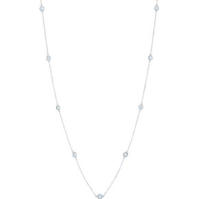 1/10 Carat Blue Topaz or Red Garnet 9 Stations Yard Necklace for Women in 925 Sterling Silver 18 Inches Long Chain with Lobster Claw 3 mm Jewelers