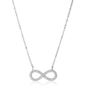 Vanbelle Rhodium Plated 925 Sterling Silver Infinity Necklaces with Cubic Zirconia Stones for Women and Girls