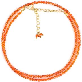 Natural Carnelian Beads Necklace, 2.5 mm Beads Size, Delicate Necklace with Energy Healing Crystals, Gold Plated Chain, Gift for Her, Gemstone Jewelry 18 inch in Saudi Arabia
