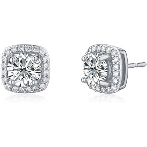 Moissanite Earrings 2ct D Color Brilliant Round Cut Halo Moissanite Simulated Diamond Stud Earrings for Women 18K White Gold Plated Silver