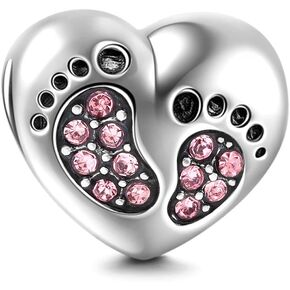 Footprint Heart Charm 925 Sterling Silver Christmas Family Mother Love Bead Baby First Steps Charm for Pandora Bracelet