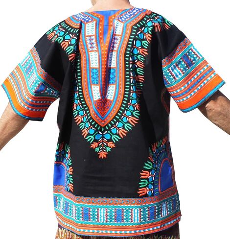 قميص RaanPahMuang ماركة RaanPahMuang للجنسين باللون الأسود اللامع من القطن الأفريقي Dashiki من الأمام in Saudi Arabia