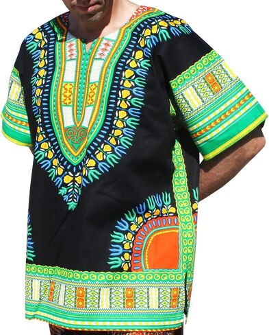 قميص RaanPahMuang ماركة RaanPahMuang للجنسين باللون الأسود اللامع من القطن الأفريقي Dashiki من الأمام in Saudi Arabia