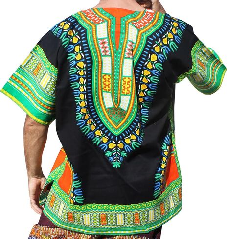 قميص RaanPahMuang ماركة RaanPahMuang للجنسين باللون الأسود اللامع من القطن الأفريقي Dashiki من الأمام in Saudi Arabia