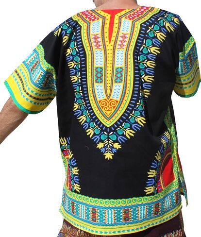 قميص RaanPahMuang ماركة RaanPahMuang للجنسين باللون الأسود اللامع من القطن الأفريقي Dashiki من الأمام in Saudi Arabia