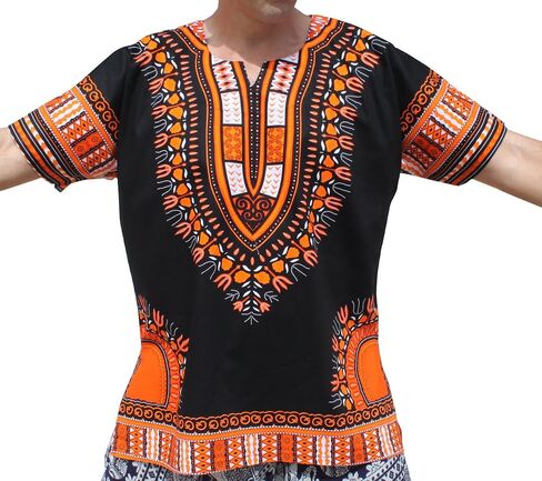 قميص RaanPahMuang ماركة RaanPahMuang للجنسين باللون الأسود اللامع من القطن الأفريقي Dashiki من الأمام in Saudi Arabia