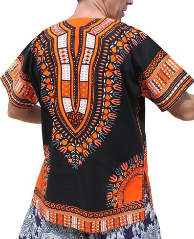 قميص RaanPahMuang ماركة RaanPahMuang للجنسين باللون الأسود اللامع من القطن الأفريقي Dashiki من الأمام in Saudi Arabia