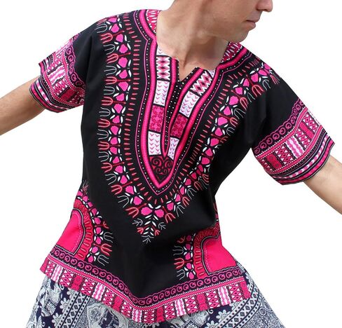 قميص RaanPahMuang ماركة RaanPahMuang للجنسين باللون الأسود اللامع من القطن الأفريقي Dashiki من الأمام in Saudi Arabia