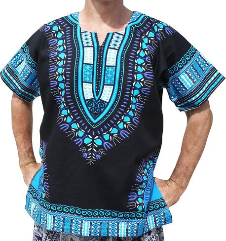 قميص RaanPahMuang ماركة RaanPahMuang للجنسين باللون الأسود اللامع من القطن الأفريقي Dashiki من الأمام in Saudi Arabia