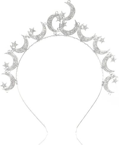 Barode Moon Crown Headband Silver Star Bride Tiaras Bridal Wedding Headpiece Princess Angel Prom Birthday Party Hair Accessories for Women in Kuwait