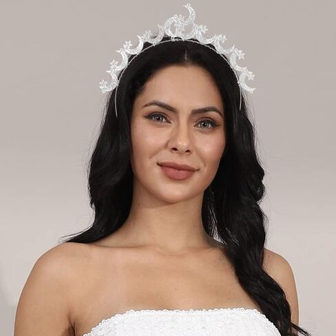 Barode Moon Crown Headband Silver Star Bride Tiaras Bridal Wedding Headpiece Princess Angel Prom Birthday Party Hair Accessories for Women in Kuwait