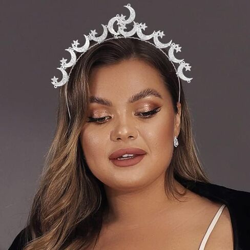 Barode Moon Crown Headband Silver Star Bride Tiaras Bridal Wedding Headpiece Princess Angel Prom Birthday Party Hair Accessories for Women in Kuwait