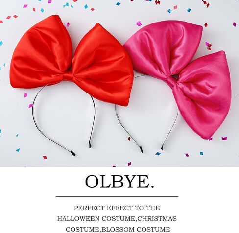 Olbye Bow Headbands Red Bows Hairbands Christmas Halloween Cosplay كبير فيونكة زي القوس للنساء قطعتين in Kuwait