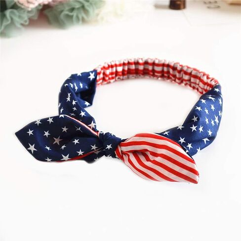 Women Elastic Flag Headband with Bow Hair Band for 4th of July Headbands Head Wrap Hair Accessories TS2020 (Baby + Adult Rabbit) in Kuwait