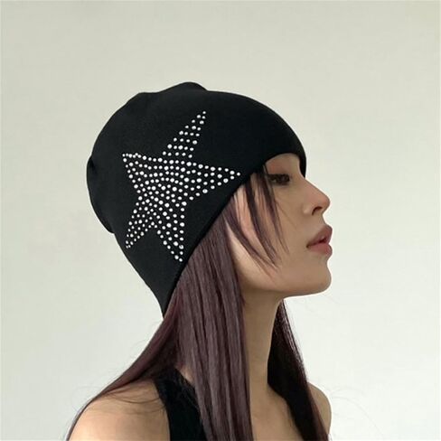 Women Winter Warm Beanie Hat Rhinestone Star Print Y2k Fashion Warm Winte Accessories Slouchy Hat in Saudi Arabia