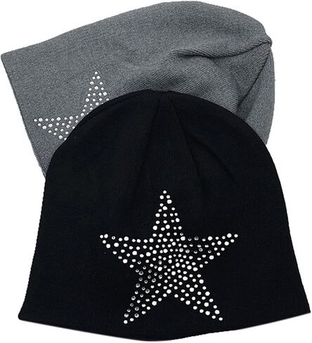Women Winter Warm Beanie Hat Rhinestone Star Print Y2k Fashion Warm Winte Accessories Slouchy Hat in Saudi Arabia