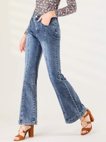 Allegra K Women's High Waist Flare Jeans Retro Stretchy Denim Jean Pants Bell Bottom Jeans in Saudi Arabia