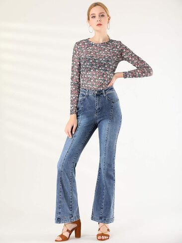 Allegra K Women's High Waist Flare Jeans Retro Stretchy Denim Jean Pants Bell Bottom Jeans in Saudi Arabia