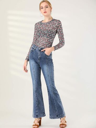 Allegra K Women's High Waist Flare Jeans Retro Stretchy Denim Jean Pants Bell Bottom Jeans in Saudi Arabia