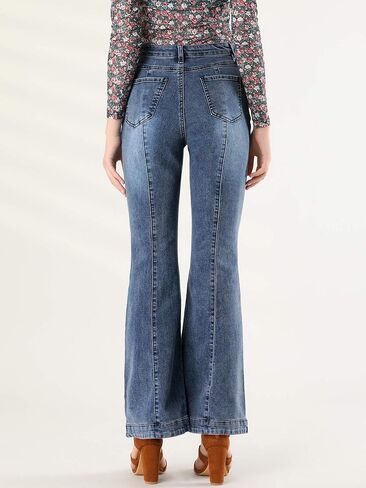 Allegra K Women's High Waist Flare Jeans Retro Stretchy Denim Jean Pants Bell Bottom Jeans in Saudi Arabia