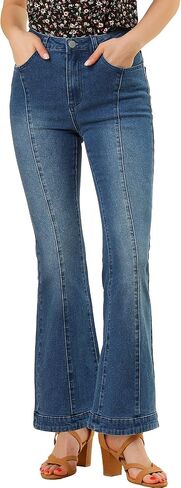 Allegra K Women's High Waist Flare Jeans Retro Stretchy Denim Jean Pants Bell Bottom Jeans in Saudi Arabia