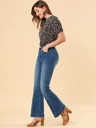 Allegra K Women's High Waist Flare Jeans Retro Stretchy Denim Jean Pants Bell Bottom Jeans in Saudi Arabia