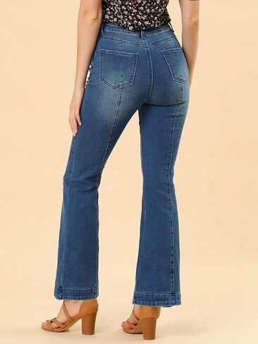 Allegra K Women's High Waist Flare Jeans Retro Stretchy Denim Jean Pants Bell Bottom Jeans in Saudi Arabia