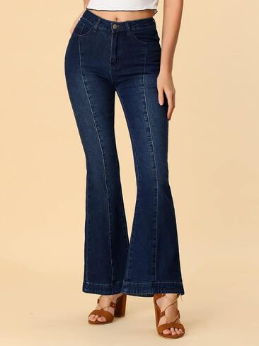 Allegra K Women's High Waist Flare Jeans Retro Stretchy Denim Jean Pants Bell Bottom Jeans in Saudi Arabia