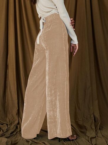 سروال مخملي للنساء من فايبل، سروال بالازو بخصر مرتفع وارجل واسعة، ملابس كاجوال طويلة فضفاضة مع جيوب in Kuwait