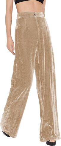 سروال مخملي للنساء من فايبل، سروال بالازو بخصر مرتفع وارجل واسعة، ملابس كاجوال طويلة فضفاضة مع جيوب in Kuwait