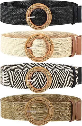 HMIEPRS 4 عبوات من أحزمة الخصر المطاطية المنسوجة من القش، أحزمة خصر مضفرة بوهو للنساء in Kuwait