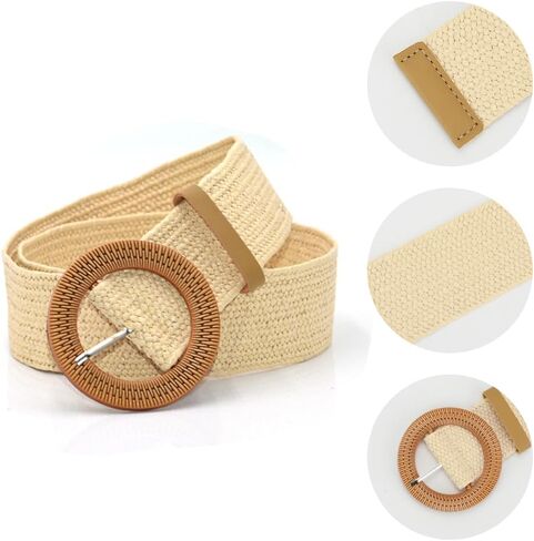 HMIEPRS 4 عبوات من أحزمة الخصر المطاطية المنسوجة من القش، أحزمة خصر مضفرة بوهو للنساء in Kuwait