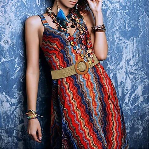 HMIEPRS 4 عبوات من أحزمة الخصر المطاطية المنسوجة من القش، أحزمة خصر مضفرة بوهو للنساء in Kuwait