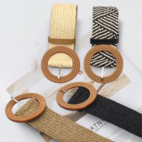 HMIEPRS 4 عبوات من أحزمة الخصر المطاطية المنسوجة من القش، أحزمة خصر مضفرة بوهو للنساء in Kuwait