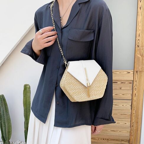 Straw Crossbody Bag for Women Cute Shoulder Handbag Summer Beach Bag Purse with Tassel in Saudi Arabia