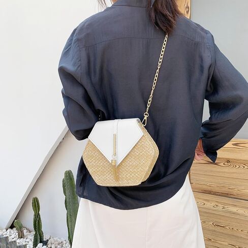Straw Crossbody Bag for Women Cute Shoulder Handbag Summer Beach Bag Purse with Tassel in Saudi Arabia