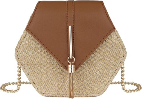 Straw Crossbody Bag for Women Cute Shoulder Handbag Summer Beach Bag Purse with Tassel in Saudi Arabia