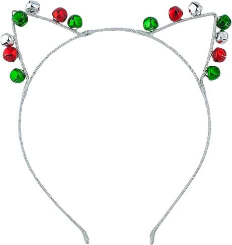 Lux Accessories Silver Tone Red Green Bells Cat Ears Christmas Holiday Headband in Saudi Arabia