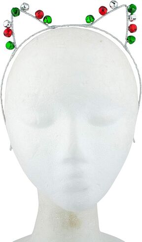 Lux Accessories Silver Tone Red Green Bells Cat Ears Christmas Holiday Headband in Saudi Arabia