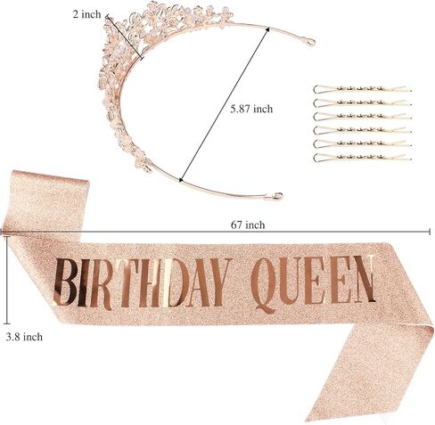 Rhinestone Crown and Birthday Sash Kit—Rose Gold Tiara for Wedding and Women Birthday Decorations Birthday Party Supplies in Saudi Arabia