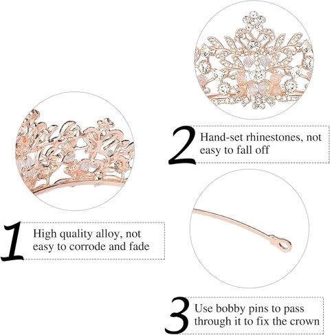 طقم تاج ووشاح عيد الميلاد من حجر الراين - تاج ذهبي وردي لحفلات الزفاف ومستلزمات أعياد الميلاد للنساء in Kuwait