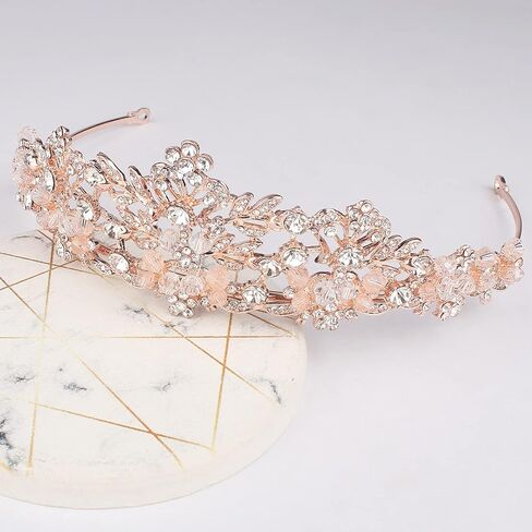 طقم تاج ووشاح عيد الميلاد من حجر الراين - تاج ذهبي وردي لحفلات الزفاف ومستلزمات أعياد الميلاد للنساء in Kuwait